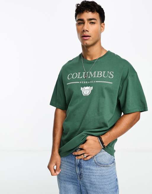 Jack & Jones oversized t-shirt with Columbus print in green | ASOS