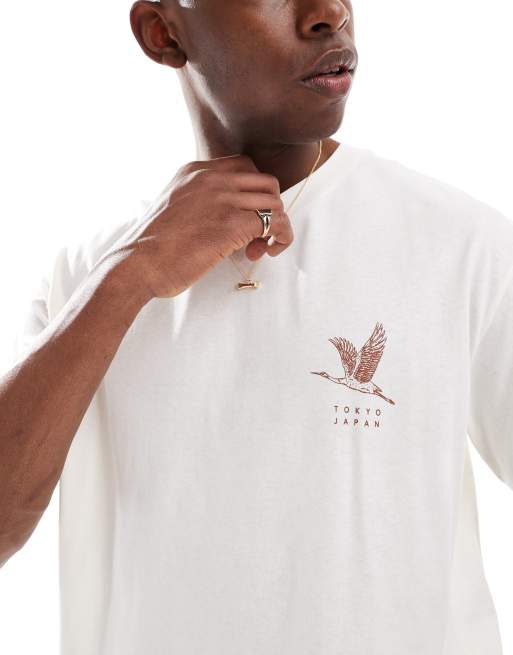 Jack & Jones oversized t-shirt with crane print in cream | ASOS