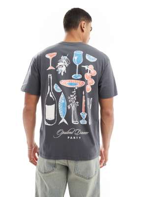 Jack & Jones Oversized T-shirt With Dinner Party Print In Gray