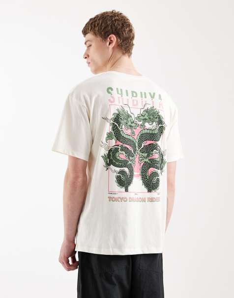 Jack & Jones oversized T-shirt with dragon back print in beige - view 1