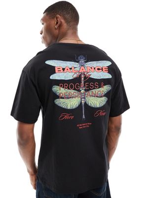 oversized T-shirt with dragonfly back print in black