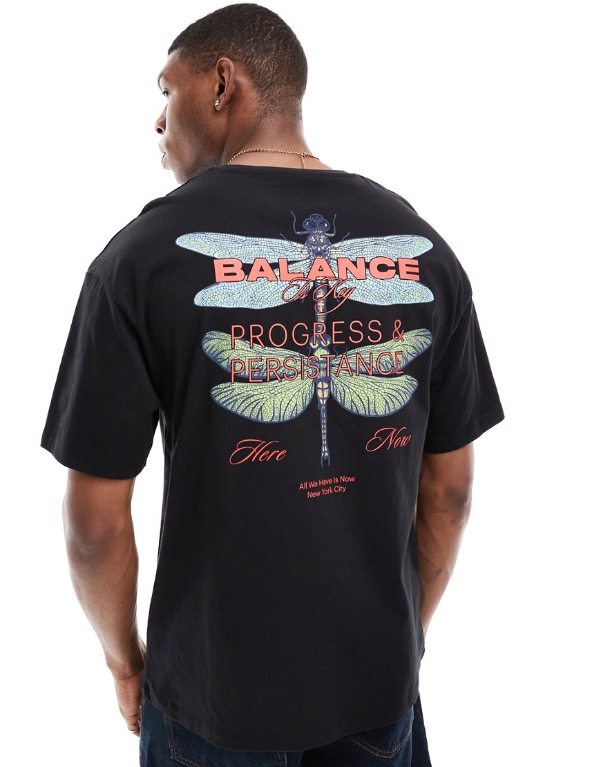 Jack & Jones oversized t-shirt with dragonfly back print in black