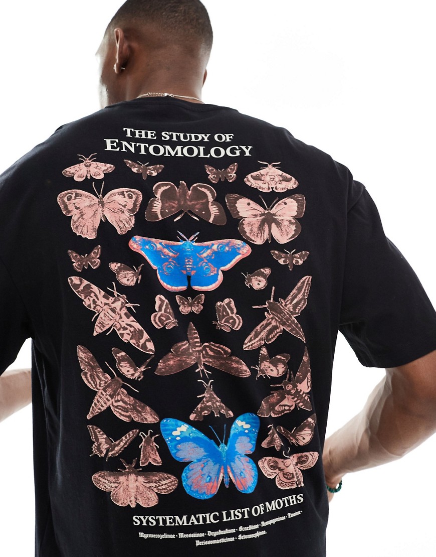 Jack & Jones oversized t-shirt with entomology back print in black