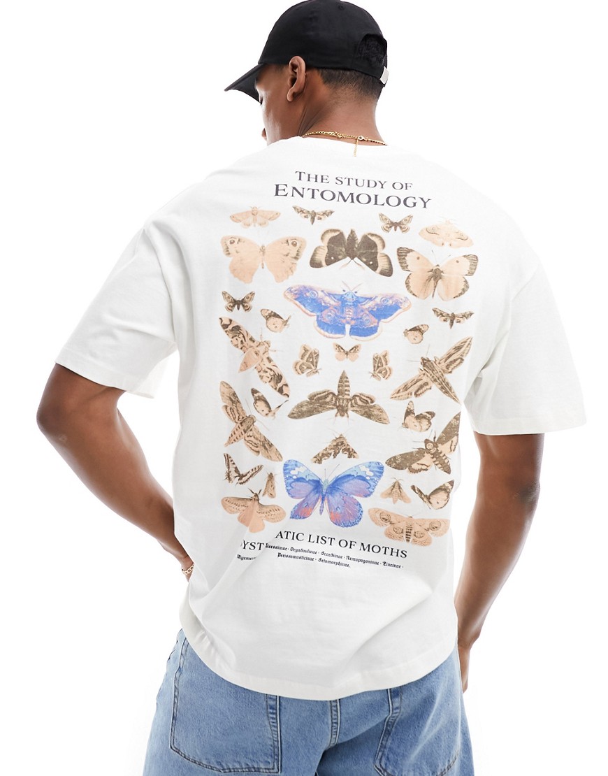 Jack & Jones oversized t-shirt with entomology back print in buttermilk-White