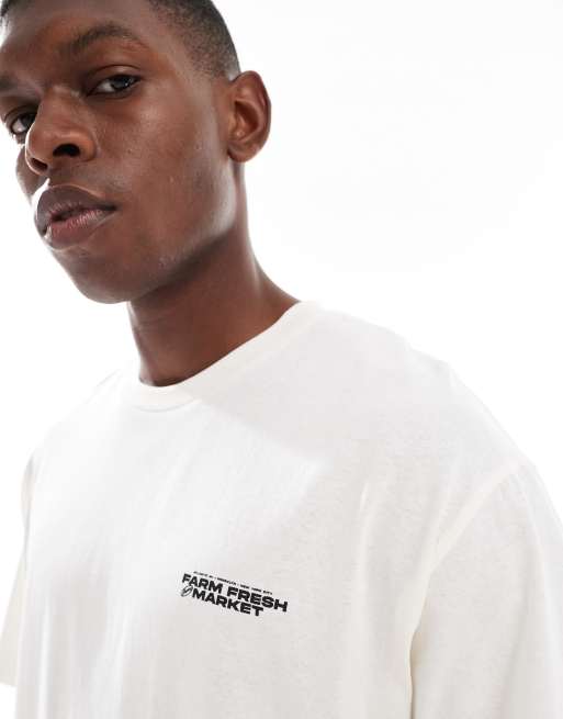Jack & Jones oversized t-shirt with farm market print in cream, 3 of 4