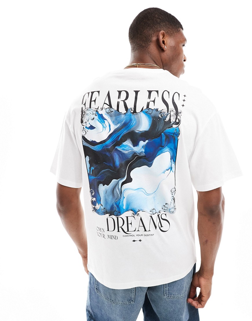 Jack & Jones oversized t-shirt with fearless dreams back print in white