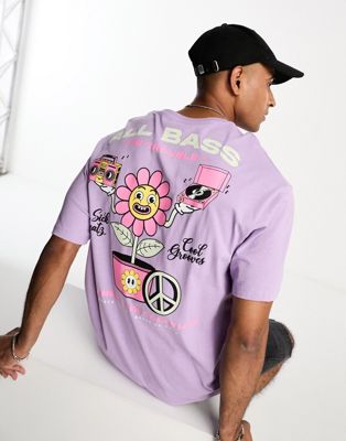 Jack & Jones oversized t-shirt with floral back print in purple