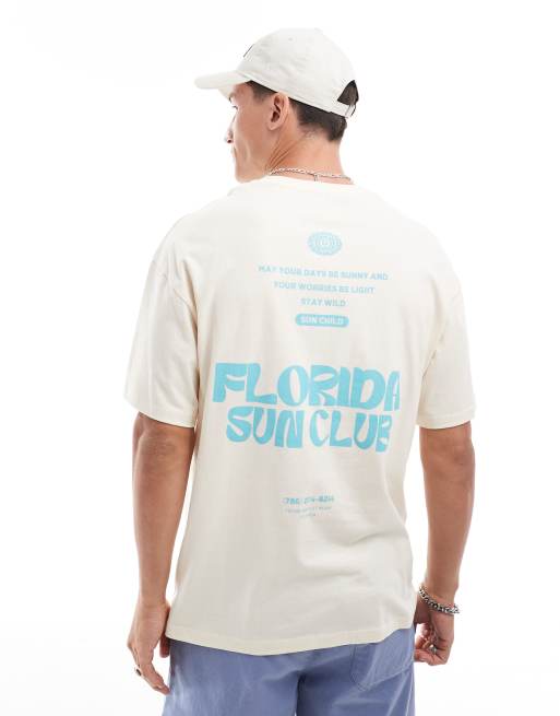 Jack & Jones oversized t-shirt with florida back print in cream