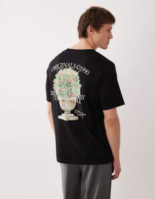 Jack & Jones Oversized T-shirt With Flower Back And Front Prints In Black