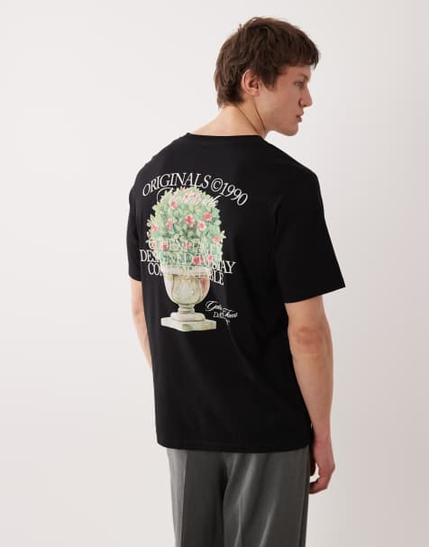 Jack & Jones oversized t-shirt with flower back and front prints in black - view 1