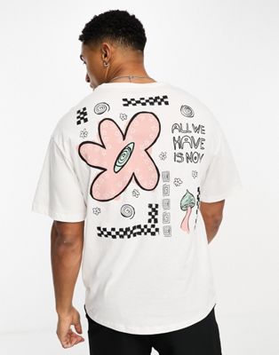 Jack & Jones oversized t-shirt with flower back print in off white - ASOS Price Checker