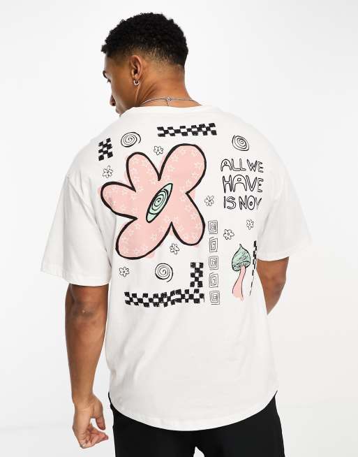 Jack & Jones oversized t-shirt with flower back print in off white | ASOS