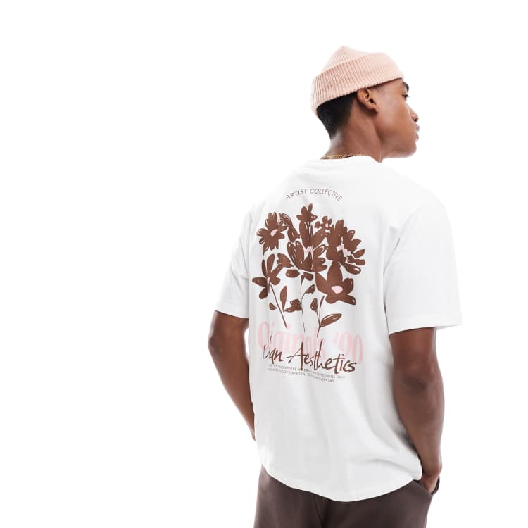 Jack Jones oversized t-shirt with flower back print in white ASOS