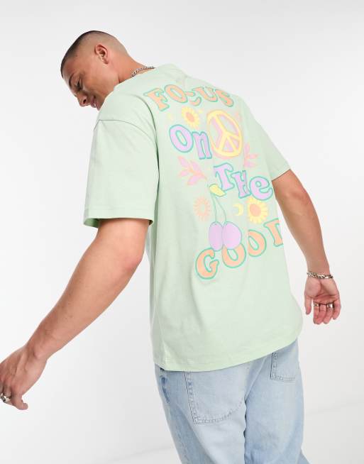 Jack & Jones oversized t-shirt with focus back print in green
