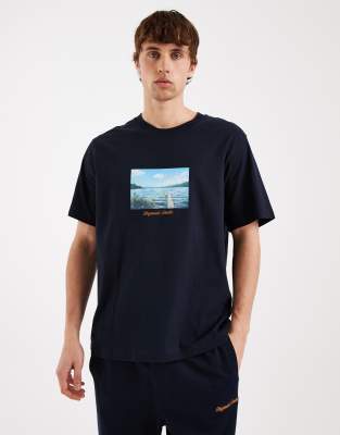 Jack & Jones Oversized T-shirt With Front Scenic Print In Black