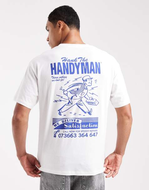 Jack & Jones oversized t-shirt with handyman print in white - view 1