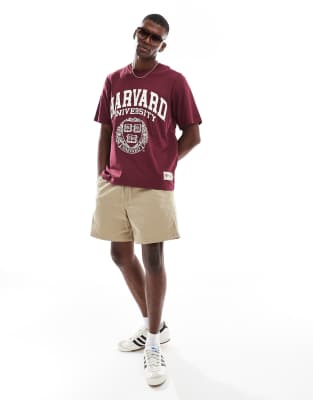 Jack & Jones Oversized T-shirt With Harvard Print In Burgundy