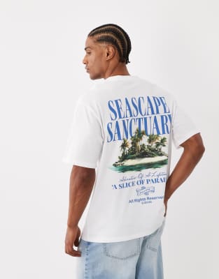Jack & Jones Oversized T-shirt With Island Back And Chest Print In White