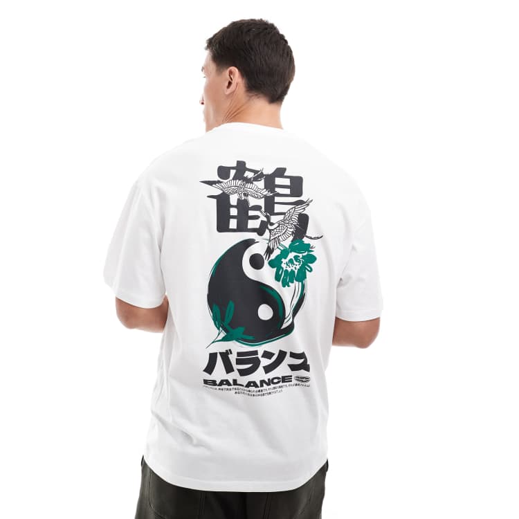 Jack & Jones oversized t-shirt with japanese bird backprint