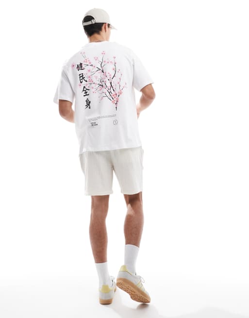 Jack & Jones - Hvid oversized T-shirt med japansk blomsterprint