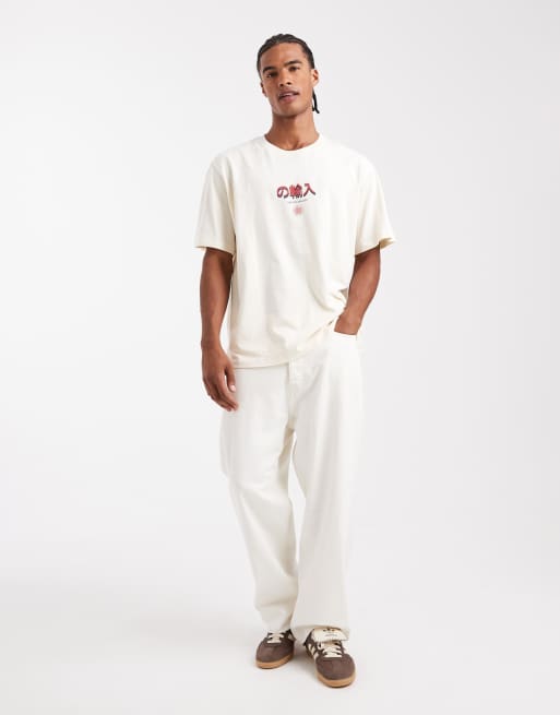Jack & Jones oversized T-shirt with Japanese tea print in cream | ASOS