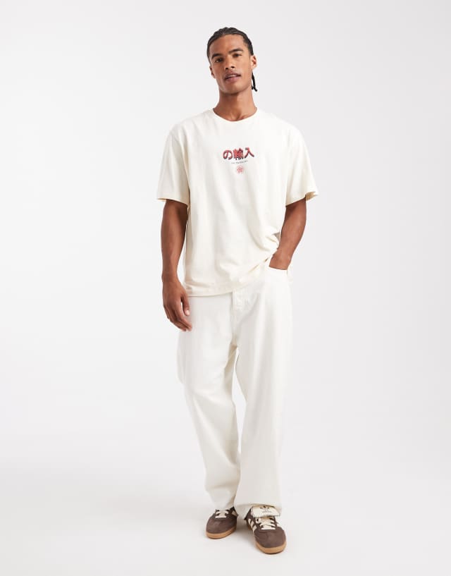 Jack & Jones oversized T-shirt with Japanese tea print in cream | ASOS