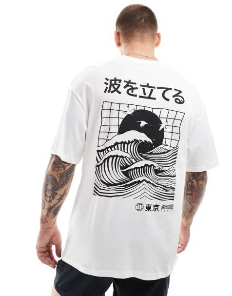 Jack & Jones oversized T-shirt with Japanese wave back print in white - view 1