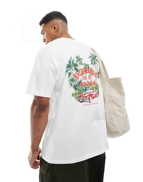 Jack & Jones oversized t-shirt with jungle back print in white - view 1