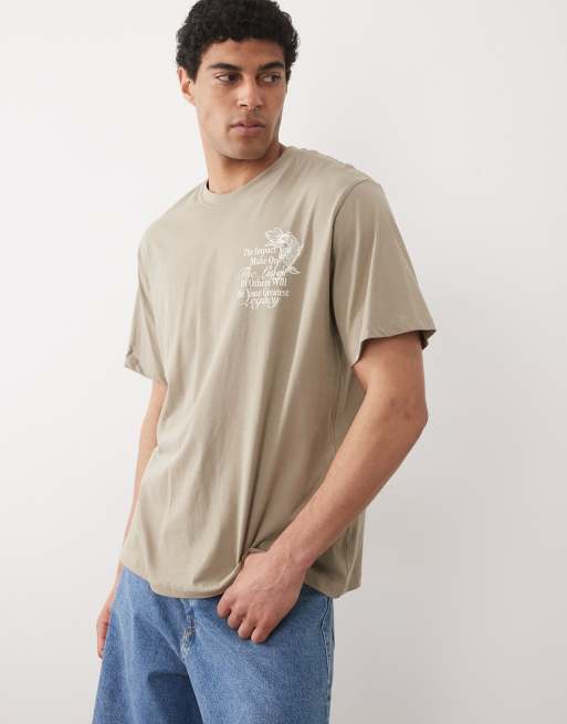 Jack & Jones oversized t-shirt with koi fish backprint in beige, 3 of 5