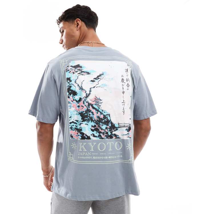 Jack & Jones oversized t-shirt with Kyoto print in gray | ASOS