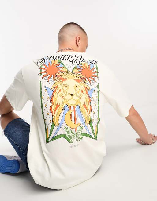 Jack & Jones oversized t-shirt with lion back print in off white