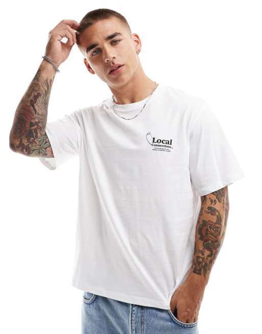 Jack & Jones oversized t-shirt with local connections back print in white, 2 of 4