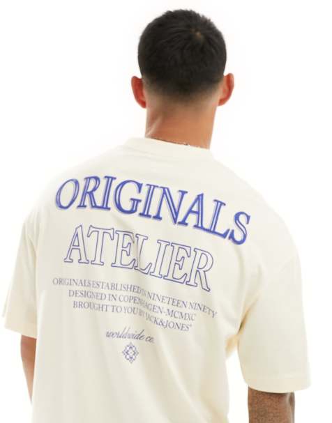 Jack & Jones oversized t-shirt with logo backprint in beige - view 1