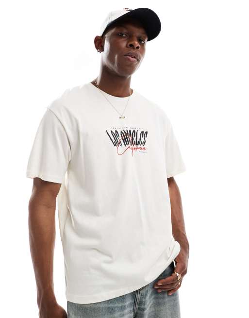 Jack & Jones oversized t-shirt with los angeles print in cream, 2 of 4
