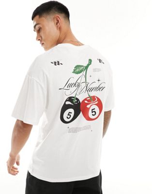 Jack & Jones oversized t-shirt with lucky number back print in white