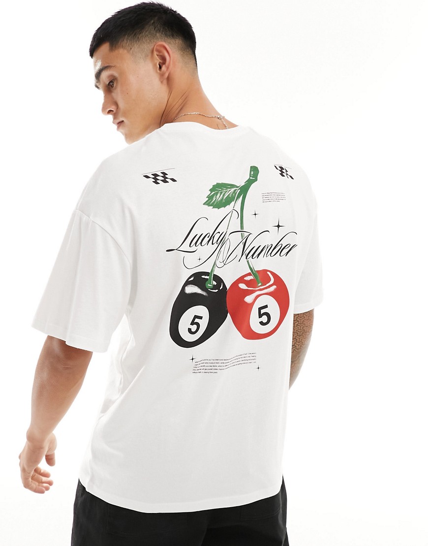 oversized T-shirt with lucky number back print in white