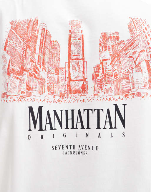Jack & Jones oversized t-shirt with manhatton back print in white, 4 of 4