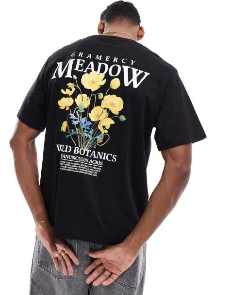Jack & Jones oversized t-shirt with meadow back print in black - view 1