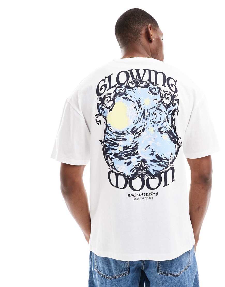 Jack & Jones oversized t-shirt with moonlight back print in white