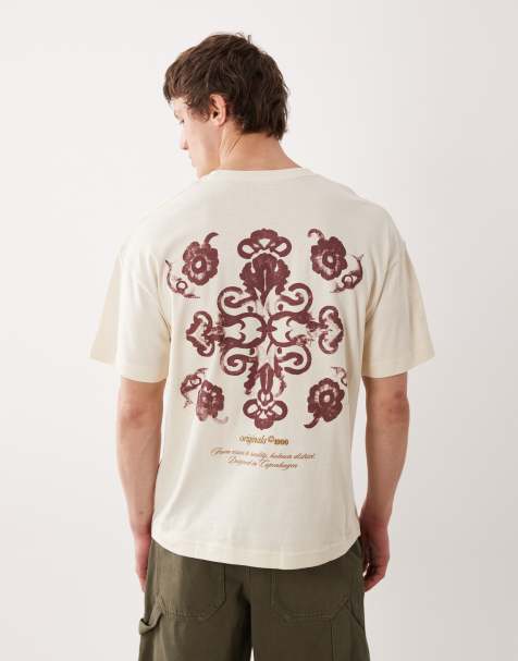 Jack & Jones oversized t-shirt with mosaic backprint in cream