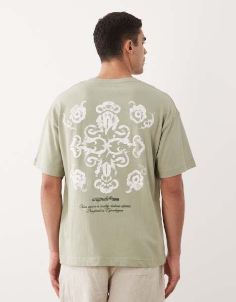 Jack & Jones oversized t-shirt with mosaic backprint in sage green - view 1