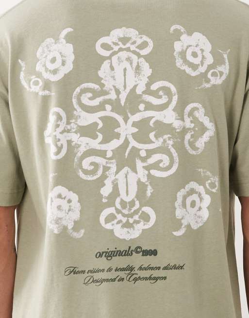 Jack & Jones oversized t-shirt with mosaic backprint in sage green, 3 of 5
