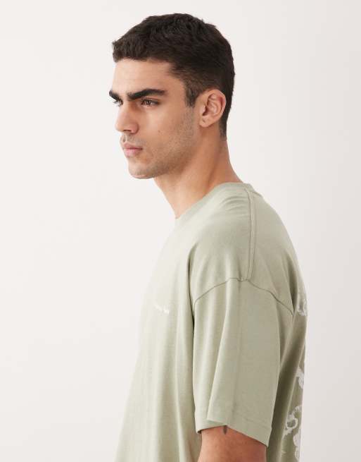 Jack & Jones oversized t-shirt with mosaic backprint in sage green, 5 of 5