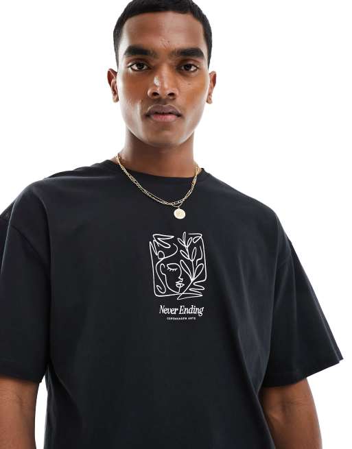 Jack & Jones oversized t-shirt with never ending chest print in black ...