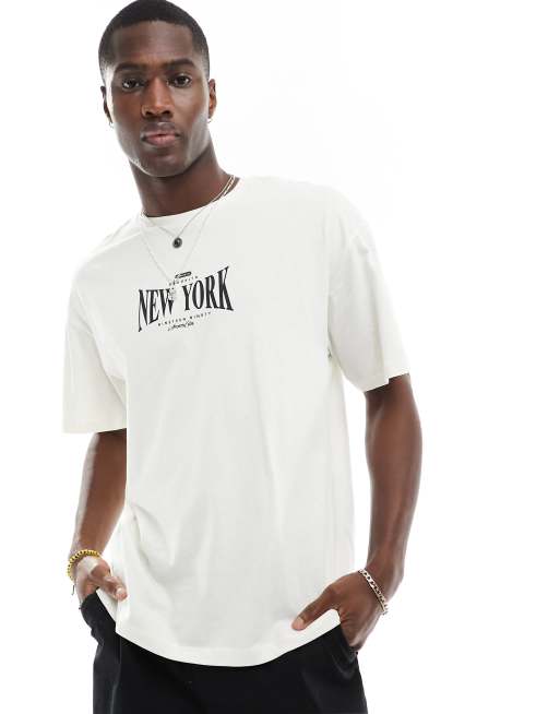  Jack & Jones oversized t-shirt with New York chest print in ecru 