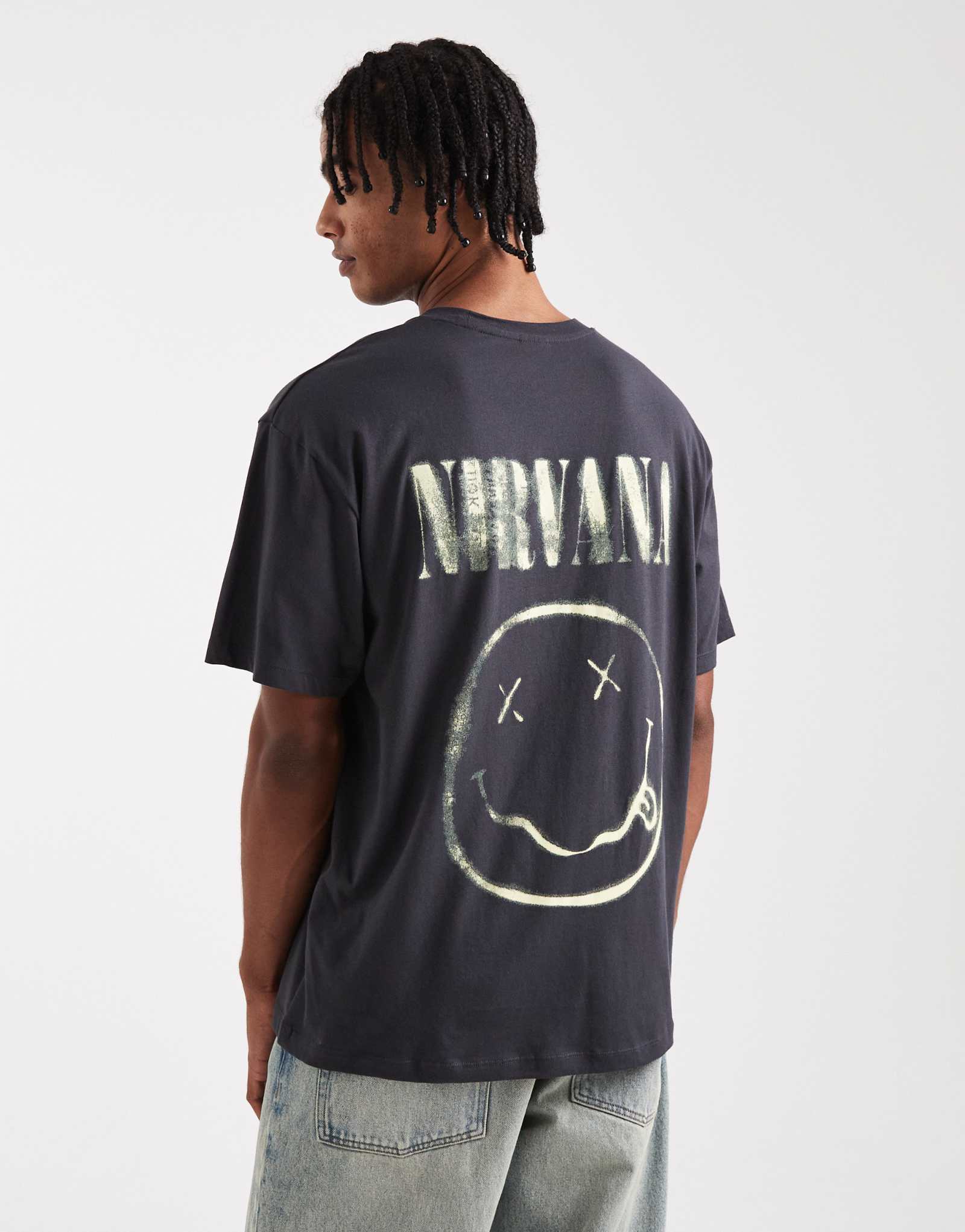 Футболка Jack &Jones оверсайз серого цвета с принтом Nirvana