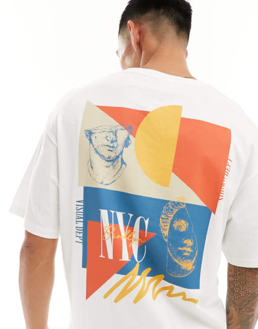 Jack & Jones oversized T-shirt with NYC color block back print in white