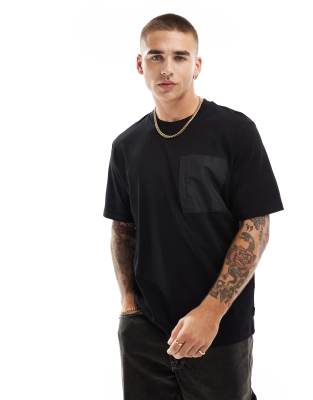 Jack & Jones Oversized T-shirt With Nylon Pocket In Black