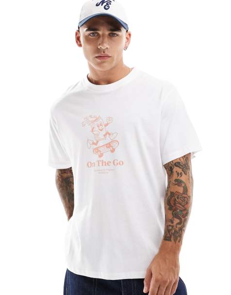 Jack & Jones oversized t-shirt with on the go front print in white - view 1