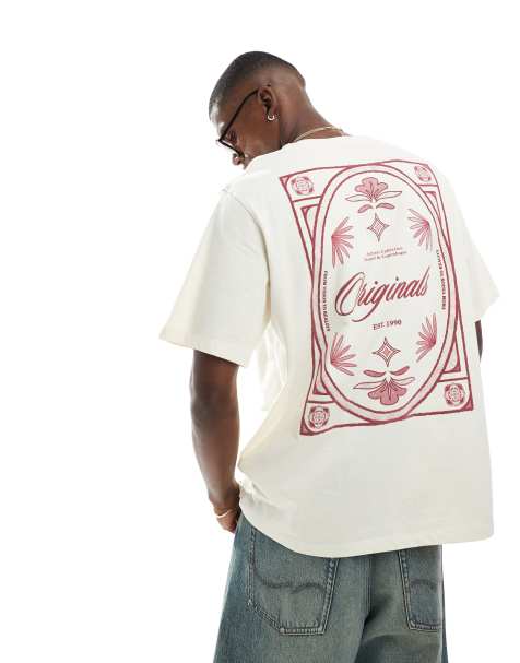 Jack & Jones oversized t-shirt with orginals back print in off white - view 1